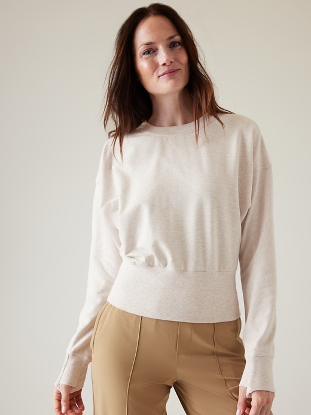 ATHLETA Retroterry Crewneck Sweatshirt in Toasted Brown Heather Size S